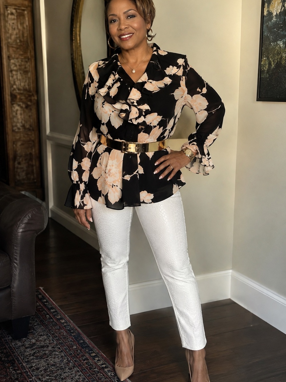 Soft Surroundings Ivory Snakeskin Jacquard Ankle Pants Large